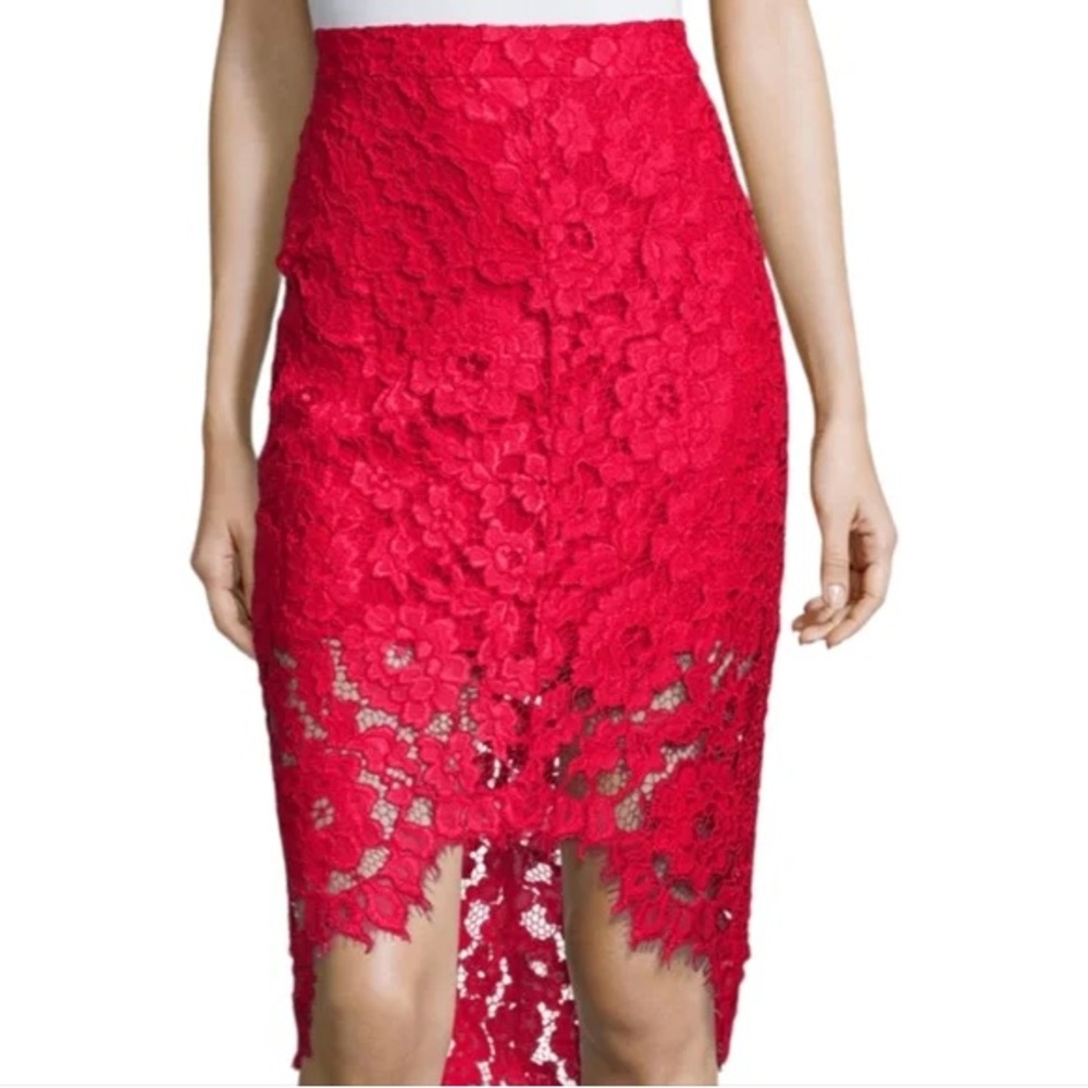 Alexis Vibrant Red Asymmetrical Lace Skirt
